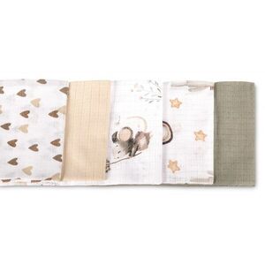 Imagine Set 5 scutece multifunctionale Sensillo Mouse Beige 70x80 cm din muselina 100 bumbac, suprafata texturata, moale si absorbanta