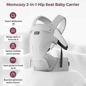 Imagine Marsupiu 2 in 1 Hip Seat cu perna pentru sold Momcozy Air Mesh gri