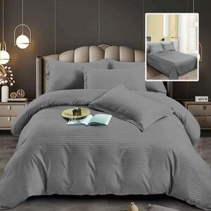 Imagine Set lenjerie de pat XXL din bumbac Damasc Policotton, 4 piese, 230 x 260 cm Gri