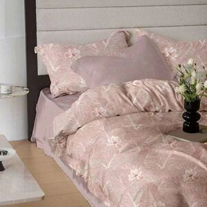 Imagine Lenjerie de pat din finet Somnart 6 piese, cearceaf de pat cu elastic Extra pink Leaves