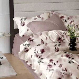 Imagine Lenjerie de pat din finet Somnart 6 piese, cearceaf de pat cu elastic Extra Burgundy Blossom