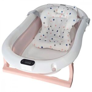 Imagine Cadita pliabila pentru bebelusi KidsCare Roz cu suport metalic, termometru, perna reductor, jucarii, protectie cap, cana pliabila