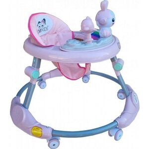Imagine Premergator reglabil in 6 trepte de inaltime Novokids Happy Bunny Roz, cu melodii si lumini, pliabil, greutate admisa 20 kg, roti silentioase