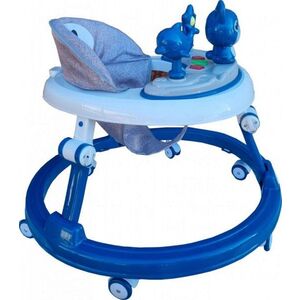 Imagine Premergator reglabil in 6 trepte de inaltime Novokids Happy Kitty Albastru, cu melodii, pliabil, greutate admisa 20 kg, roti silentioase