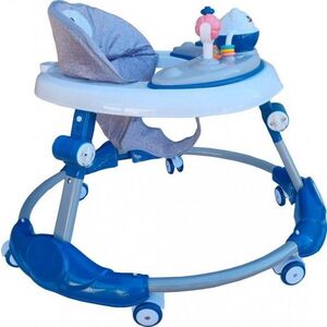 Imagine Premergator reglabil in 6 trepte de inaltime Novokids Little Kitty Albastru, cu melodii, pliabil, greutate admisa 20 kg, roti silentioase