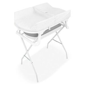 Imagine Cadita de baie pliabila Qmini Foldy Pro Care AlbGri, cu suport metalic si masuta de infasat, termometru electronic, dop si furtun pentru scurgere, antiderapanta, 80x49 cm