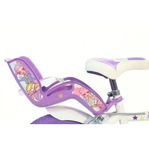 Imagine Bicicleta pentru copii Dino Bikes K-Pop 14 inch, inaltime utilizator 95-115 cm, sa si ghidon reglabile, roti ajutatoare, aparatoare lant, cosulet pentru cumparaturi si scaunel pentru papusa, greutate admisa 50 kg