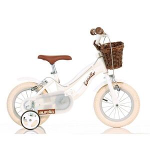 Imagine Bicicleta pentru copii Dino Bikes Retro Alb, 12 inch, inaltime utilizator 87-110 cm, cadru din aluminiu, cosulet frontal, roti ajutatoare, aparatoare lant