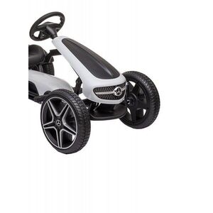 Imagine Kart cu pedale pentru copii Novokids Mercedes Benz Kart Pro Alb, cu claxon si melodii, structura metalica, frana de mana, functie freewheel, scaun ajustabil, mers cu spatele