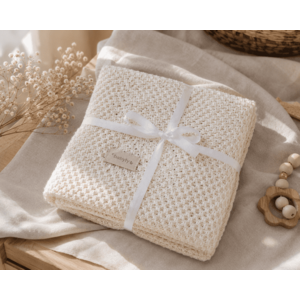 Imagine Paturica tricotata din bambus si bumbac BabyLy Silky Soft Cream Shell, termoreglatoare 80 x 100 cm