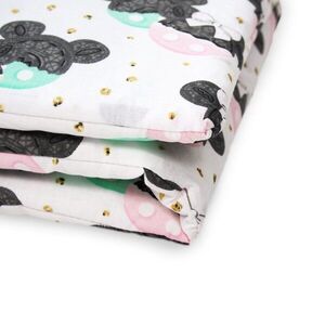 Imagine Protectie laterala pentru patut copii Kerstin Mouse Pink 180 x 30 cm, cu doua fete, suprafata din bumbac 100, prindere cu panglici