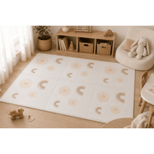 Imagine Covor tip puzzle din spuma MeowBaby Alb, 6 piese, impermeabil, termoizolant CE EN71 180 x 60 cm