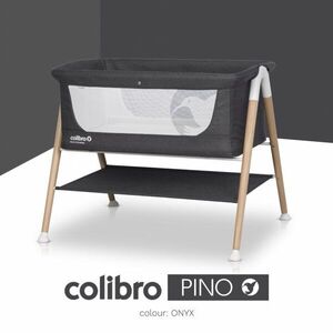 Imagine Patut nou nascut Colibro Pino Onyx, 90x53 cm, cu saltea si protectie contra insectelor, picioare de lemn