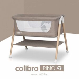 Imagine Patut nou nascut Colibro Pino Natural, 90x53 cm, cu saltea si protectie contra insectelor, picioare de lemn