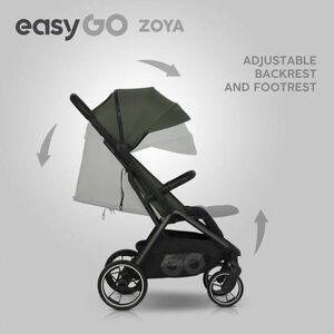 Imagine Carucior 2 in 1 pentru copii Easy Go Zoya Jungle cu pliere automata Dual Fold, pana la 22 kg, copertina XXL, pozitie de somn si spatar inalt