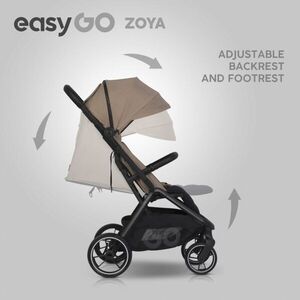 Imagine Carucior 2 in 1 pentru copii Easy Go Zoya Beige cu pliere automata Dual Fold, pana la 22 kg, copertina XXL, pozitie de somn si spatar inalt