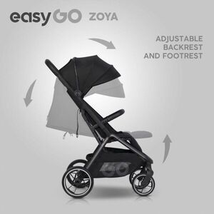 Imagine Carucior 2 in 1 pentru copii Easy Go Zoya Ebony cu pliere automata Dual Fold, pana la 22 kg, copertina XXL, pozitie de somn si spatar inalt