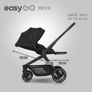 Imagine Carucior 2 in 1 pentru copii Easy Go Reva EbonyBlack, pana la 22 kg, piese reversibile, copertina XXL, accesorii incluse