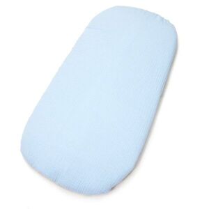 Imagine Set insertie textila pentru landoucosulet copii Kerstin Baby Blue din muselina, cearsaf cu elastic asortat 80x38 cm, realizate din bumbac 100