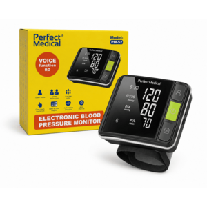 Imagine Tensiometru de incheietura Perfect Medical PM-52 cu senzori de inalta precizie, manseta 13, 5-21, 5 cm, functie vocala in limba romana, detectare aritmie, memorie 2 x 199