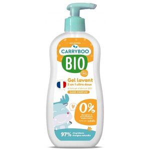 Imagine Sampon si gel dus Bio delicat pentru bebelusi, fara parfum, cu extract de caise Carryboo 500 ml