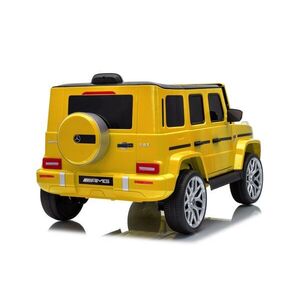 Imagine Masinuta electrica pentru copii cu licenta Mercedes-Benz G63 Galben, telecomanda 2.4G, scaun din piele, lumini LED, oglinzi retrovizoare, muzica, usi inalte cu deschidere, suspensii, centura de siguranta