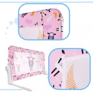 Imagine Bariera de protectie pentru pat copii, Ikonka, pliabila, cu cadru metalic, dimensiune 90 x 48.5 cm, Oite Roz
