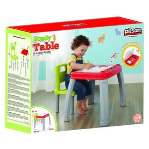 Imagine Set Masuta si scaunel de studiu pentru copii Pilsan Study Table Rosu, colturi rotunjite, spatar confortabil, masuta cu spatiu de depozitare si compartiment pentru pahar, culori si accesorii