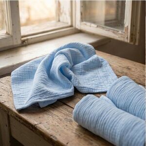 Imagine Set 3 scutece multifunctionale Kerstin Premium Baby blue 70x80 cm din muselina 100 bumbac, suprafata fina, moale si absorbanta