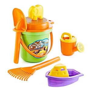 Imagine Set 5 ustensile de joaca pentru nisip Great Beach cu galetusa si accesorii Orange