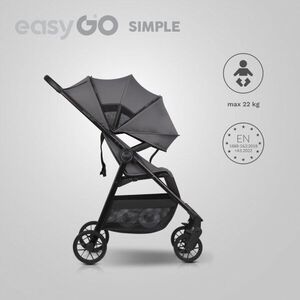 Imagine Carucior sport pliabil cu o singura mana EasyGo Simple Cloudy Gray, copertina XXL, husa picioruse, suspensii, pana la 22 kg