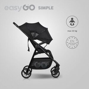 Imagine Carucior sport pliabil cu o singura mana EasyGo Simple Ebony Black, copertina XXL, husa picioruse, suspensii, pana la 22 kg