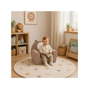 Imagine Fotoliu din burete pentru copii New Baby Leu, tesatura de catifea reiata, cu husa detasabila, materiale certificate Oeko Tex Standard 100