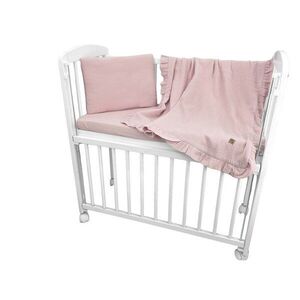Imagine Lenjerie patut cu 3 piese Qmini Aurora Powder Pink pentru co-sleeper, din muselina dubla, material certificat Oeko Tex Standard 100
