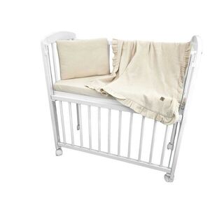 Imagine Lenjerie patut cu 3 piese Qmini Aurora Warm Beige pentru co-sleeper, din muselina dubla, material certificat Oeko Tex Standard 100