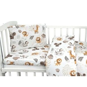 Imagine Lenjerie patut cu 3 piese Qmini Aurora Time for Safari pentru co-sleeper, din bumbac certificat Oeko Tex Standard 100