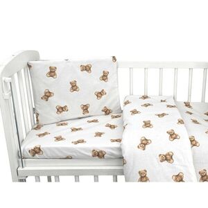 Imagine Lenjerie patut cu 3 piese Qmini Aurora Teddy Toys pentru co-sleeper, din bumbac certificat Oeko Tex Standard 100