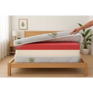 Imagine Husa matlasata pentru saltea Aloe Vera lavabila si detasabila, cu fermoar 4 laturi 80 x 190 x 14 cm