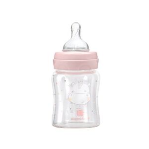 Imagine Biberon anticolici KikkaBoo Hippo Dreams Pink 120ml din sticla, tetina din silicon, capac inclus, varsta recomandata 0luni+