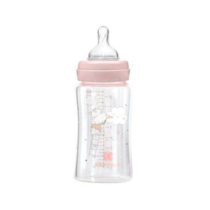 Imagine Biberon anticolici KikkaBoo Hippo Dreams Pink 240ml din sticla, tetina din silicon, capac inclus, varsta recomandata 0luni+
