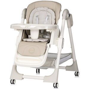 Imagine Scaun de masa Chipolino Yogurt Cashmere reglabil, tava dubla, husa din piele ecologica, roti cu frana