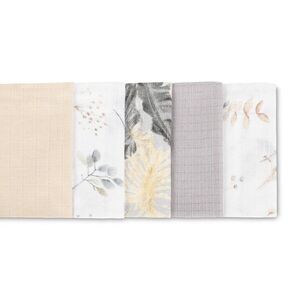 Imagine Set 5 scutece multifunctionale Sensillo Floral Grey 70x80 cm din muselina 100 bumbac, suprafata texturata, moale si absorbanta