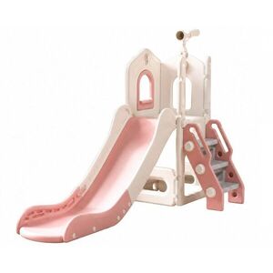 Imagine Tobogan pentru copii Nichiduta Garden Sky Bear Pink, structura ergonomica, cu mini-cos de baschet, zona de observare cu telescop integrat, scara si manere de sustinere, dimensiune 155 x 87 x 69 cm