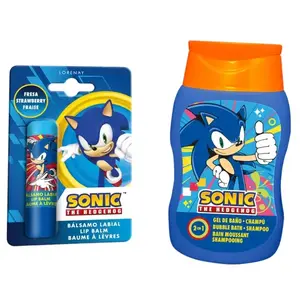 Imagine Set cosmetic pentru baieti Sonic the Hedgehog cu spumant de baie si sampon 200 ml, balsam de buze 4 g si borseta Sega