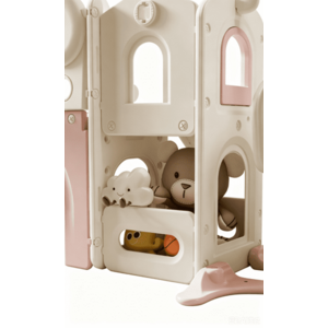 Imagine Spatiu de joaca pentru copii Nichiduta Garden Sky Bear 5 PinkWhite, cu tobogan, leagan, scari de acces, tunel de trecere, zona de observare cu telescop integrat, dimensiune 155 x 98 x 135 cm