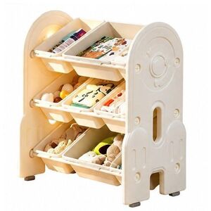 Imagine Organizator pentru copii Nichiduta Garden Space White, cu rafturi deschise pe 3 nivele, echipat cu 5 cutii mici si 2 cutii mari, margini rotunjite, dimensiune 67 x 33 x 66 cm