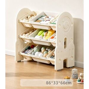 Imagine Organizator pentru copii Nichiduta Garden Space White, cu rafturi deschise pe 3 nivele, include 6 cutii mici si 3 cutii mari, margini rotunjite, dimensiune 86 x 33 x 66 cm