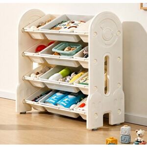 Imagine Organizator pentru copii Nichiduta Garden Space White, cu rafturi deschise pe 4 nivele, echipat cu 8 cutii mici si 4 cutii mari, margini rotunjite, dimensiune 86 x 33 x 85 cm