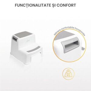 Imagine Treapta dubla inaltator pentru copii Sensillo Aimi Grey cu suprafata antiderapanta, manere, greutate admisa 75kg