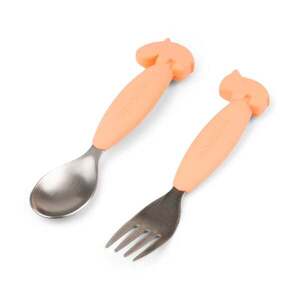 Imagine Set furculita si lingura Done by Deer Easy-grip Deer Friends Coral